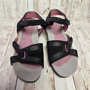 Bear Traps Women’s Sandals Size 10M Black Pink Gray Hook & Loop Fair Condition